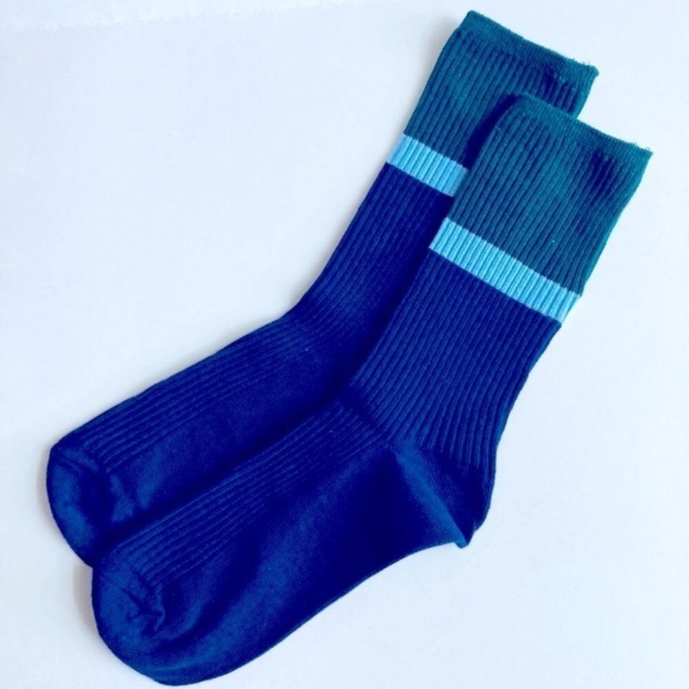 🍒 5/$25 🍒 Striped Crew Socks Navy Blue & Green
